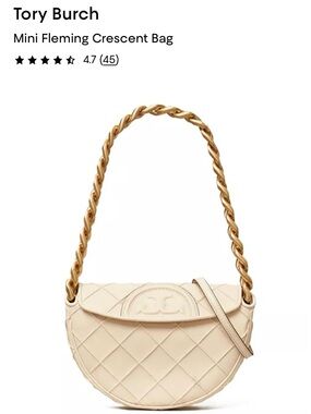 Tory Burch Cream Mini Fleming Crescent Bag with Gold Chain